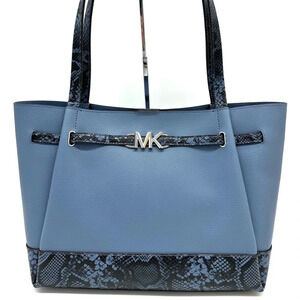 Michael Kors Reed Large Tote Bag Denim Snakeskin Blue